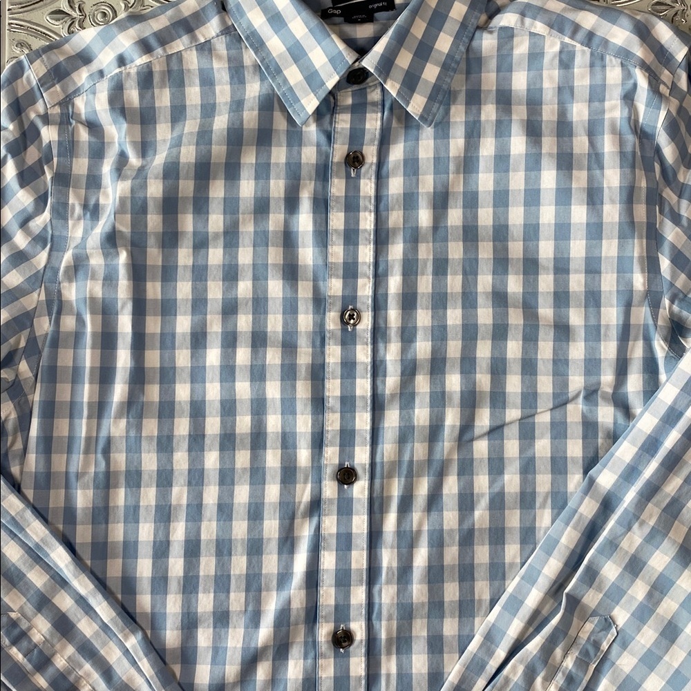 Gap Original Fit Non-Iron Blue Gingham Button Down Shirt Small - Picture 2 of 9